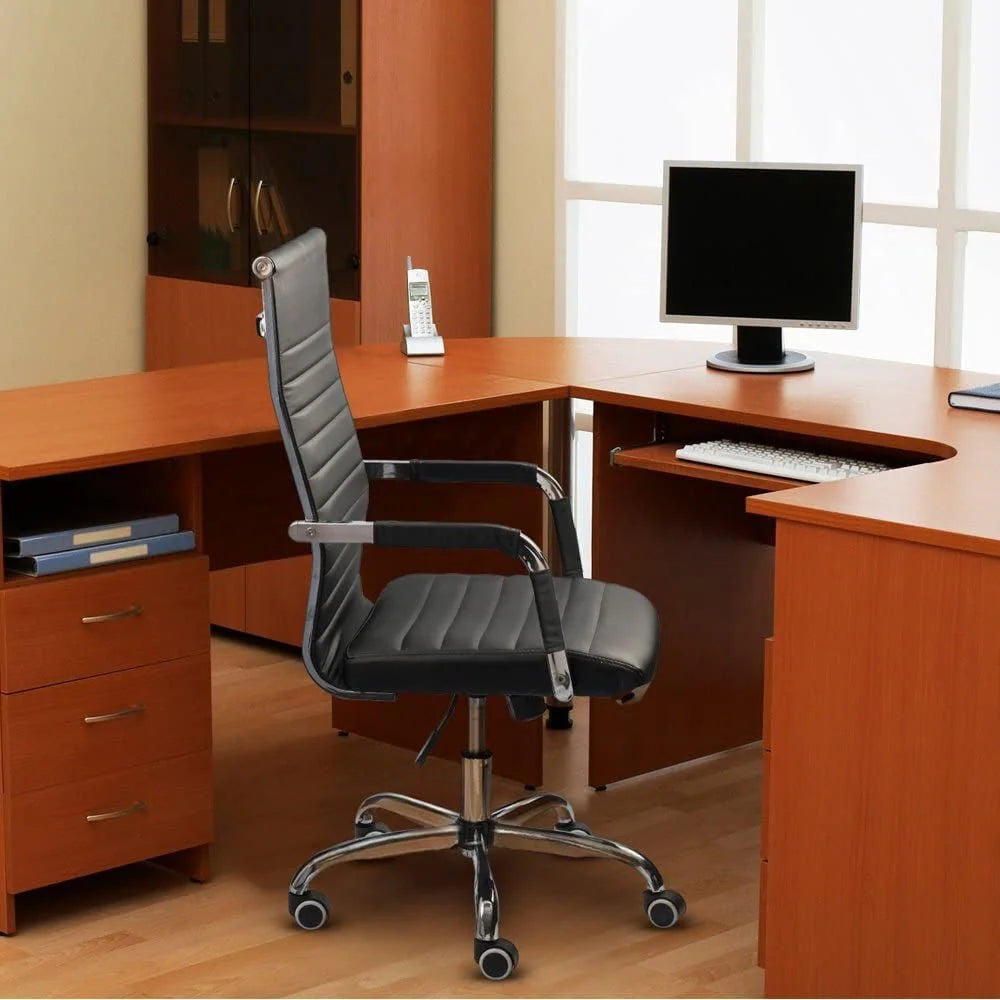 Ribbed High Back Office Chair, Ergonomic Conference Desk Chair for Home Office, Meeting Room and Workspace