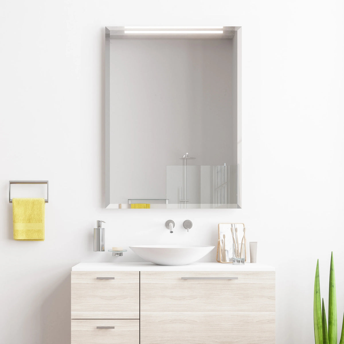 Frameless Beveled Prism Wall Mirror, Clear Square or Rectangular Decorative Mirror for Bathroom, Bedroom and Home Decor