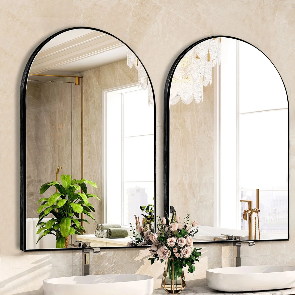 Modern Arch Aluminum Bathroom Wall Mirror, Wall Mounted Vanity Mirror for Bathroom, Bedroom and Home Decor