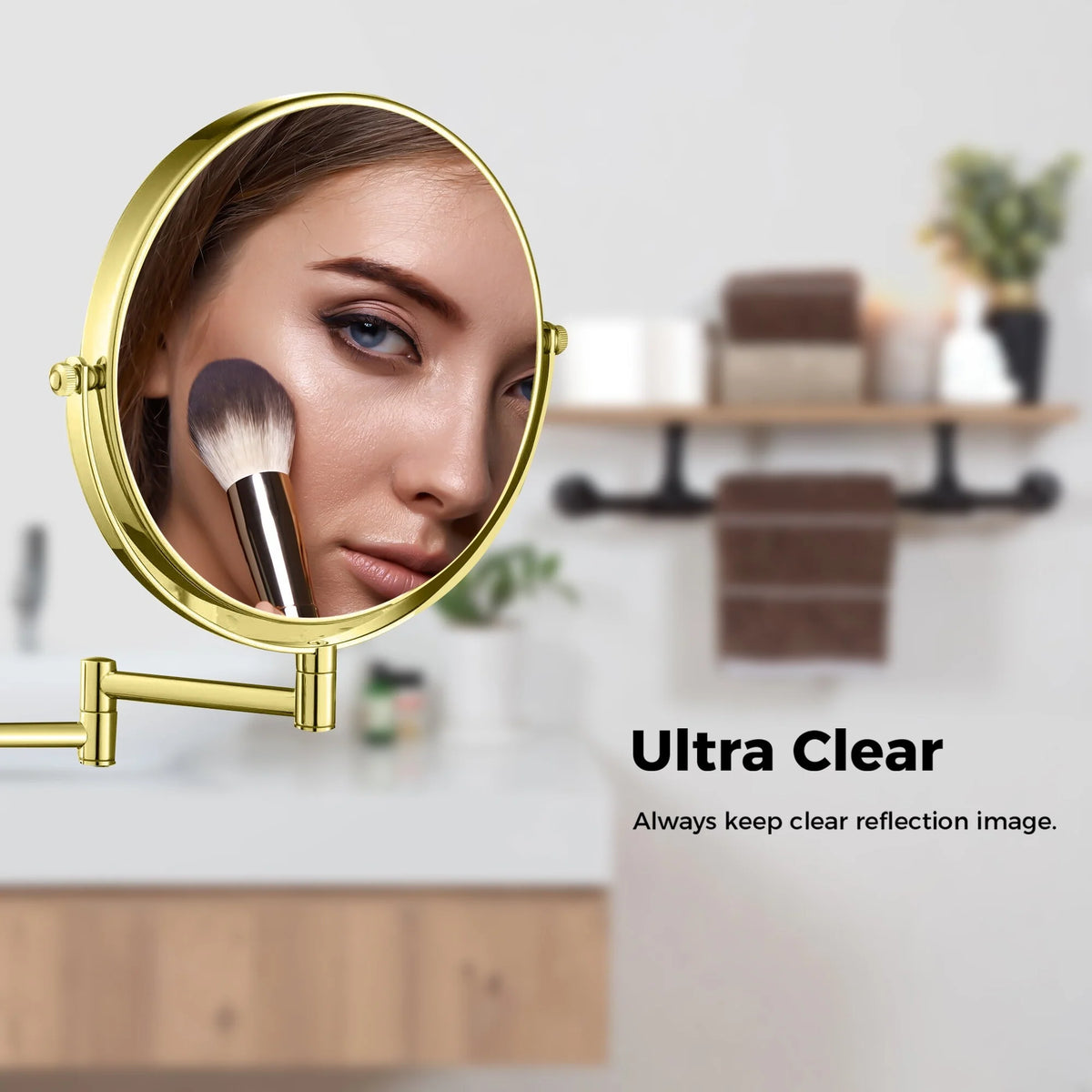 8 Inch Round Wall Mounted Makeup Mirror, Rechargeable, 1X/10X Magnification, 3-Color LED Lights