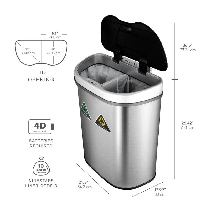 18 Gallon Dual Compartment Motion Sensor Trash Can, Automatic Hands-Free Kitchen Garbage Bin