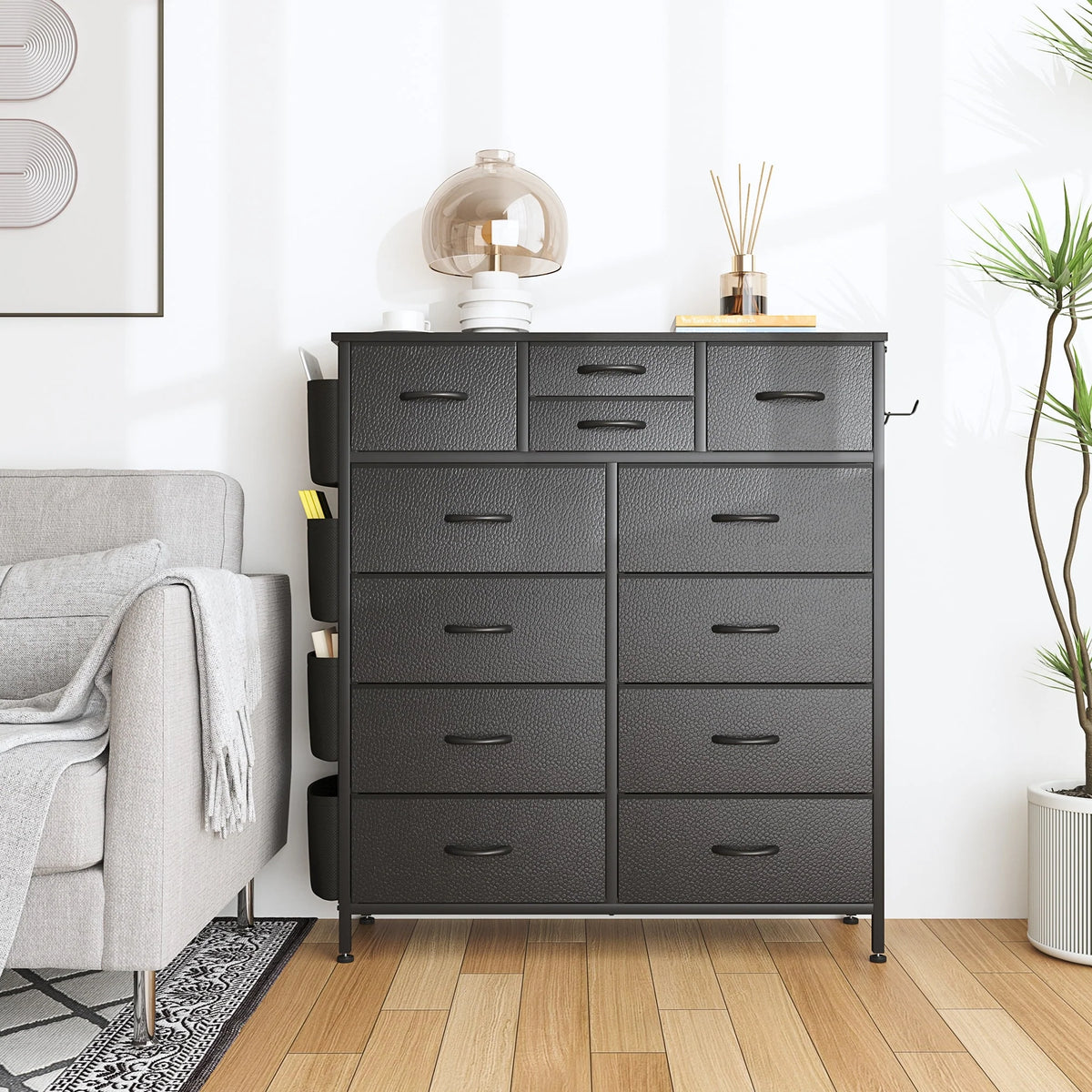 12 Drawer Fabric Dresser, Tall Bedroom Chest of Drawers with Storage