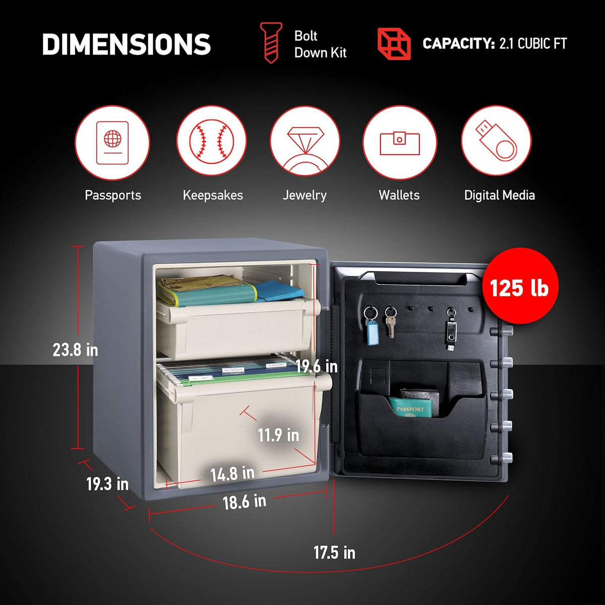1.23 Cu Ft Waterproof and Fireproof Digital Safe Box, Alloy Steel Security Safe for Home and Office