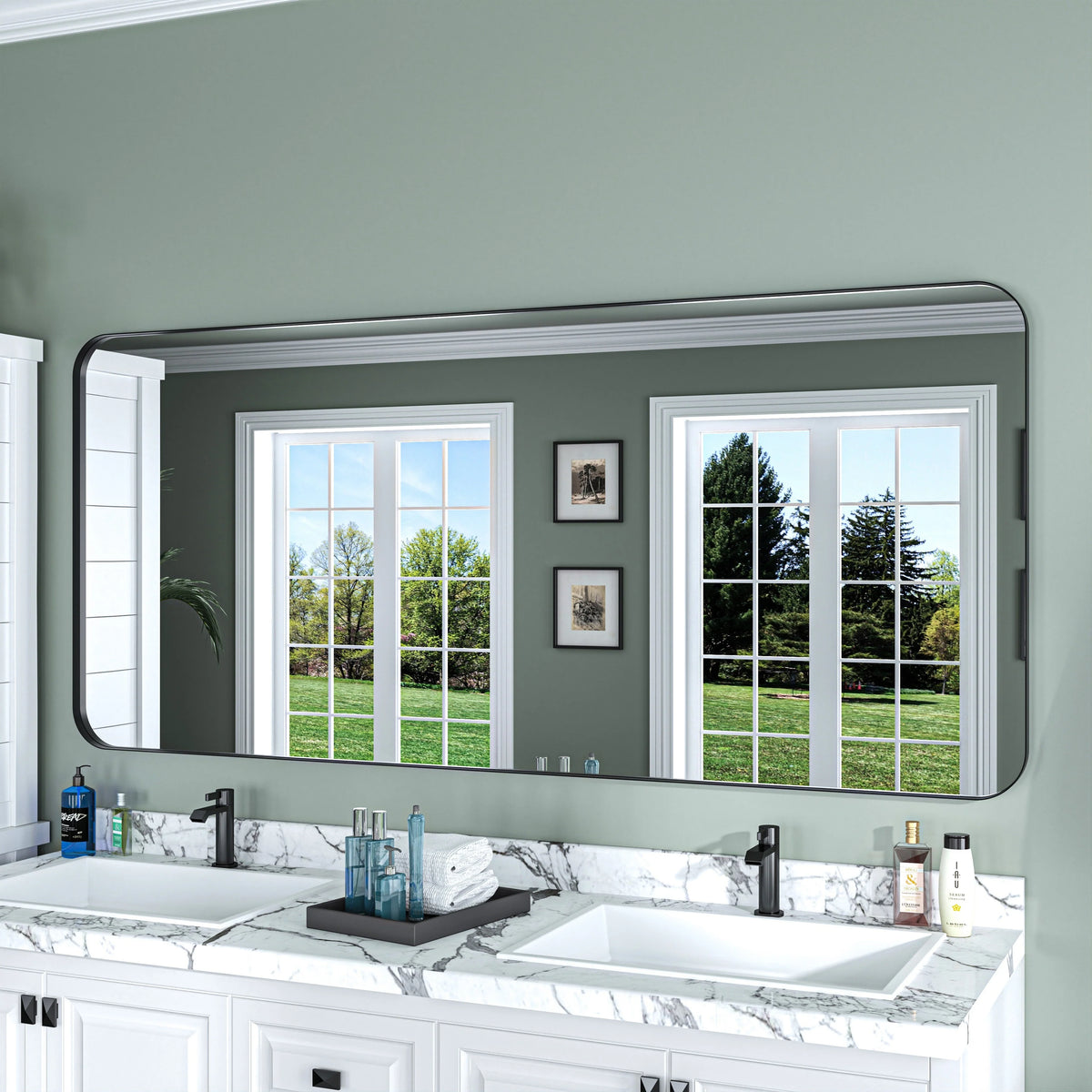 Aluminum Alloy Rounded Corner Vanity Mirror, Modern Wall Mounted Mirror for Bathroom, Bedroom and Home Decor