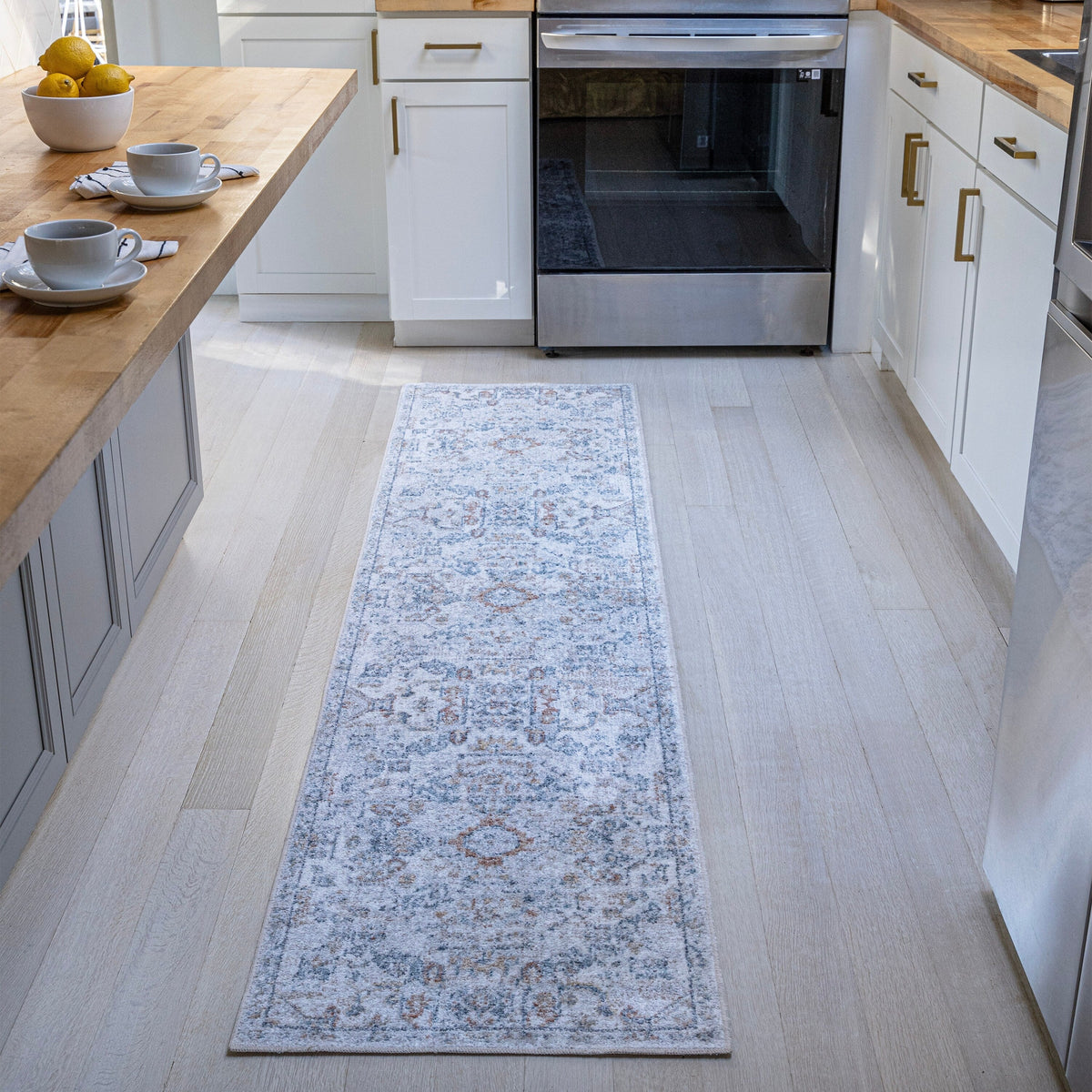 Bohemian Medallion Low-Pile Machine-Washable Area Rug, Cream and Terra