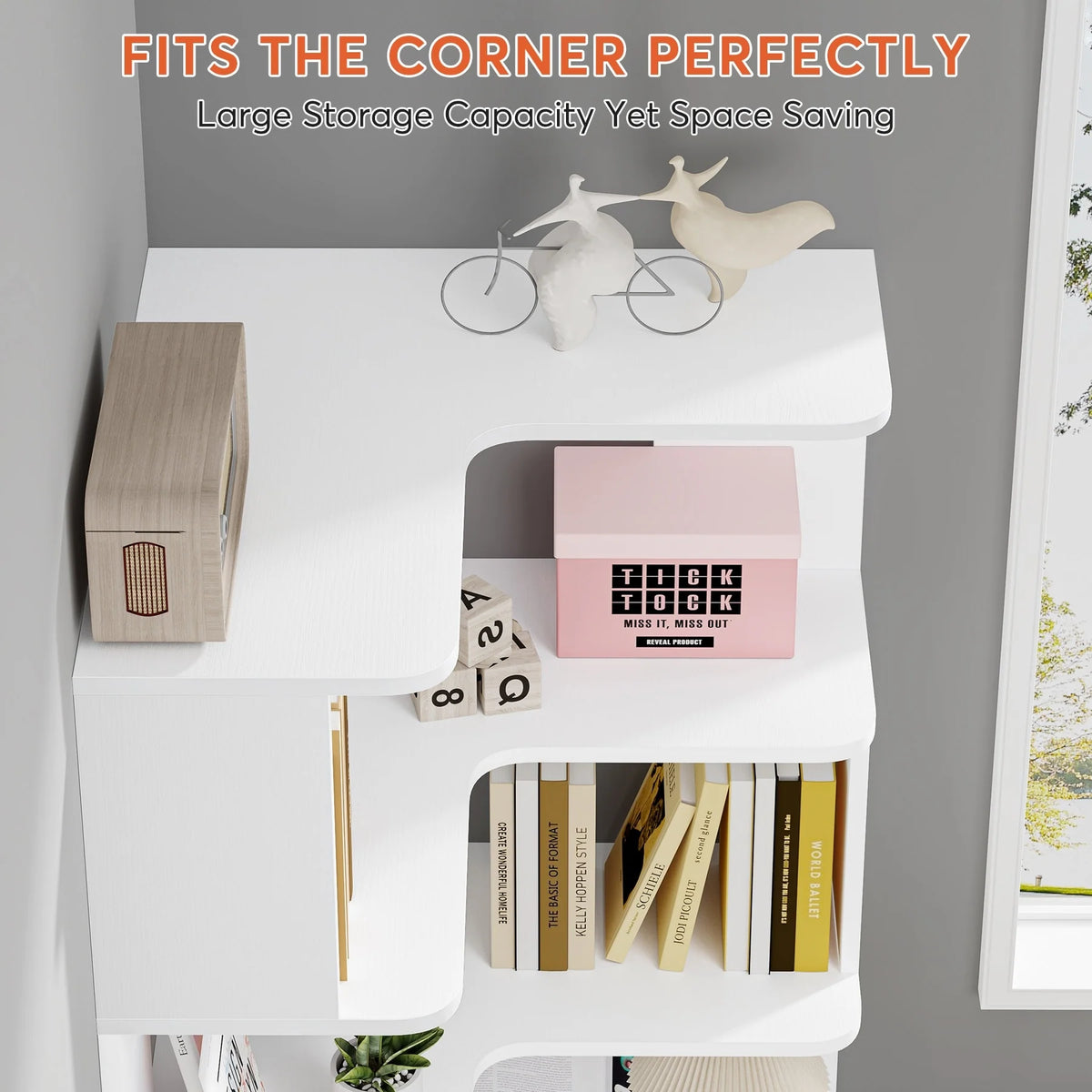 64.9 Inch Tall 6-Tier Corner Bookshelf, Freestanding Wood Industrial Bookcase