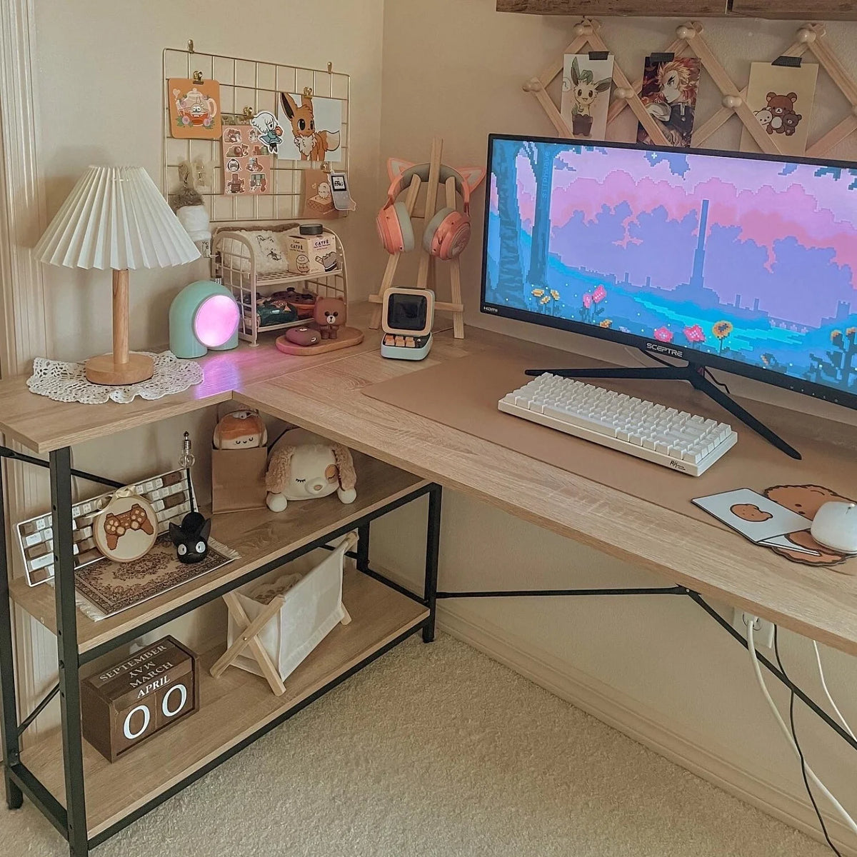 Small L Shaped Computer Desk with Storage Shelves, Compact Corner Workstation for Home Office and Study