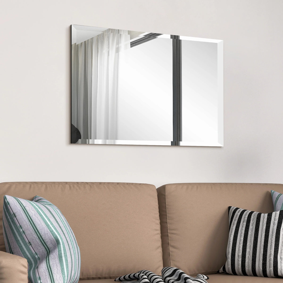 Frameless Beveled Prism Wall Mirror, Clear Square or Rectangular Decorative Mirror for Bathroom, Bedroom and Home Decor