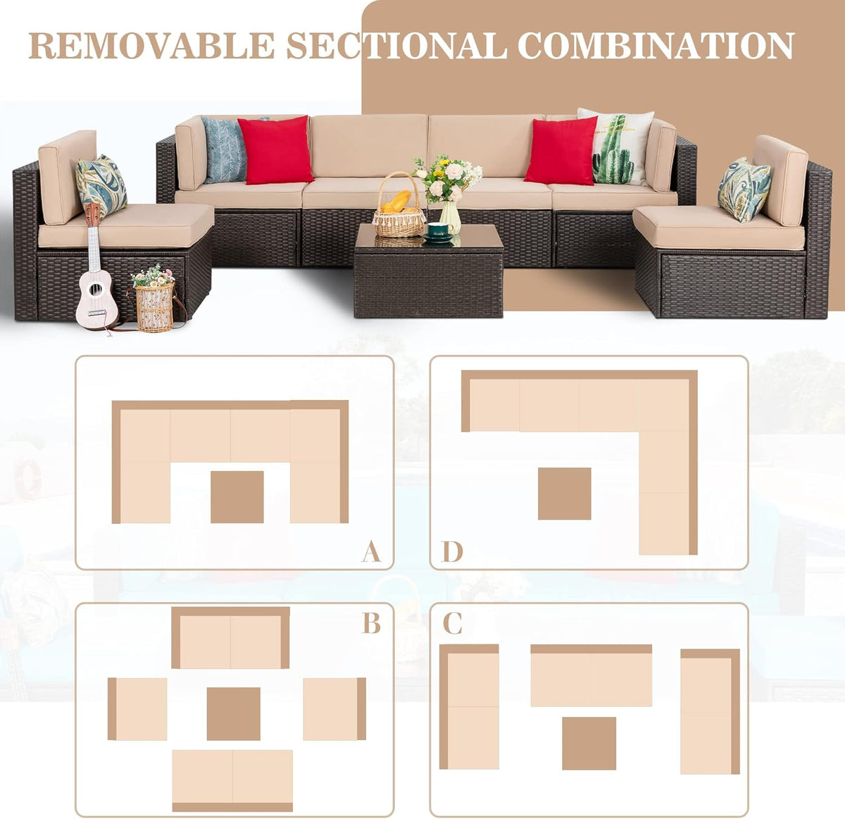 5-Piece All-Weather Patio Furniture Set with Ottoman, Outdoor Wicker Conversation Sofa Set with Cushions for Garden, Deck & Backyard