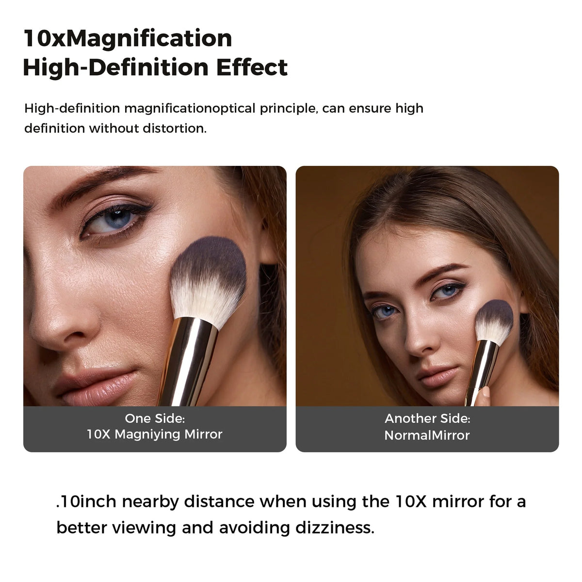 8 Inch Round Wall Mounted Makeup Mirror, Rechargeable, 1X/10X Magnification, 3-Color LED Lights