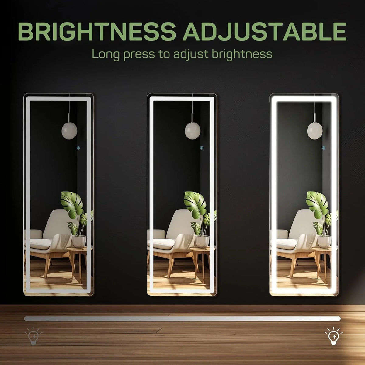 64 x 21 Inch Full Length LED Floor Mirror with Stand, Full Body Wall Mounted Mirror