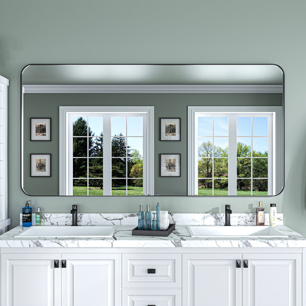 Aluminum Alloy Rounded Corner Vanity Mirror, Modern Wall Mounted Mirror for Bathroom, Bedroom and Home Decor