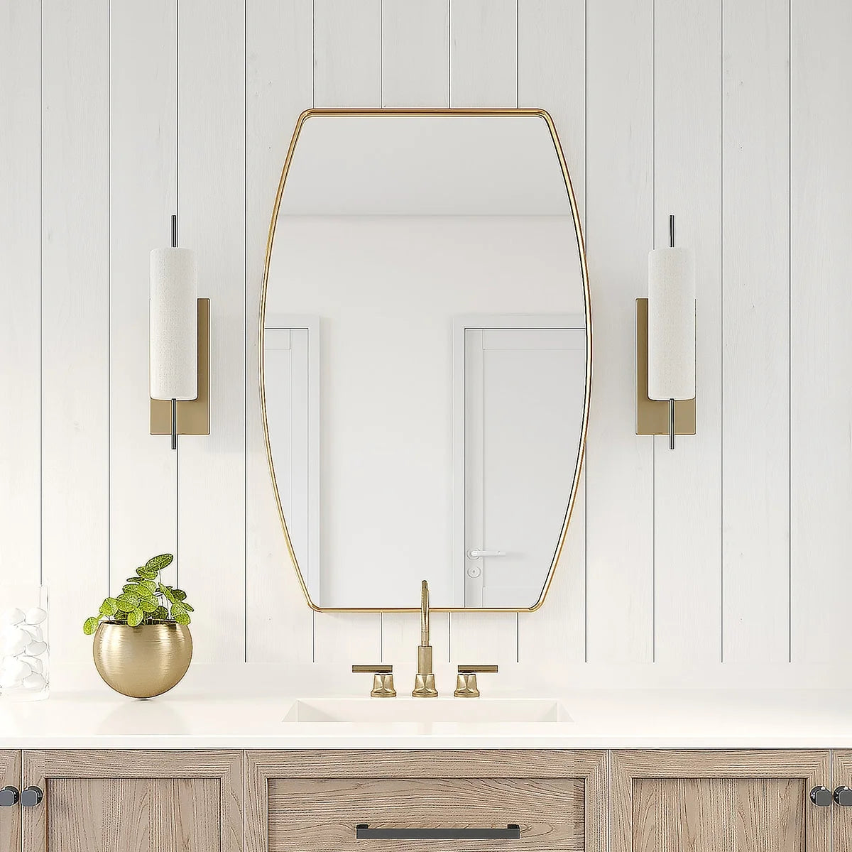 Modern Oblong Metal Wall Mirror, Decorative Elongated Hanging Mirror for Living Room, Bedroom and Entryway