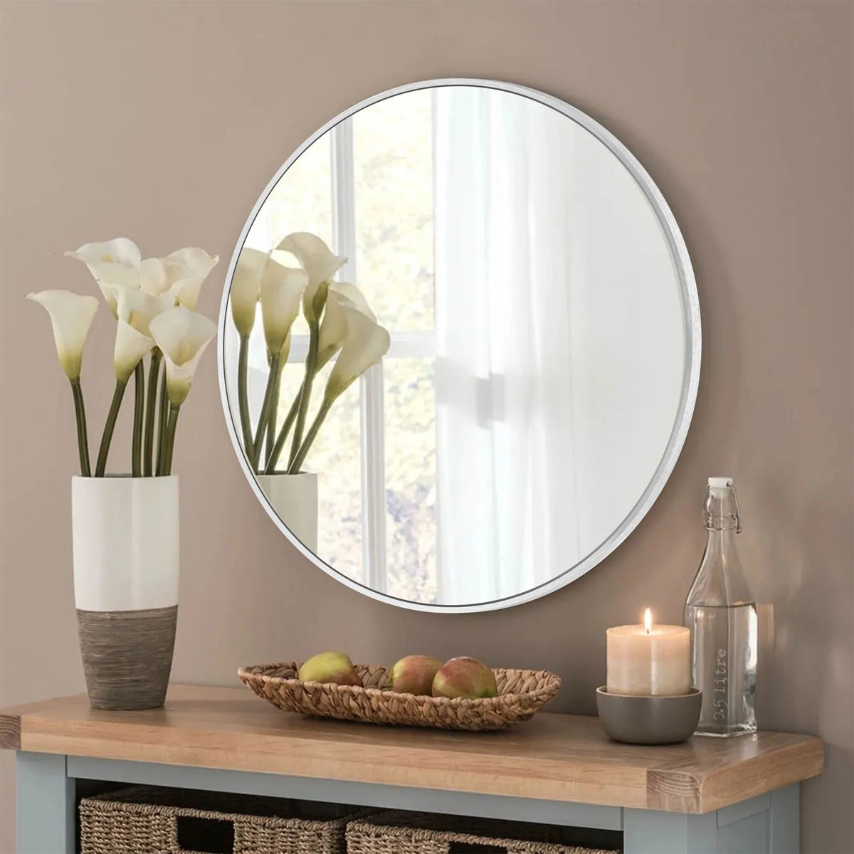 Modern Round Bathroom Vanity Mirror, Wall Mounted Circular Mirror for Bathroom, Bedroom and Home Decor