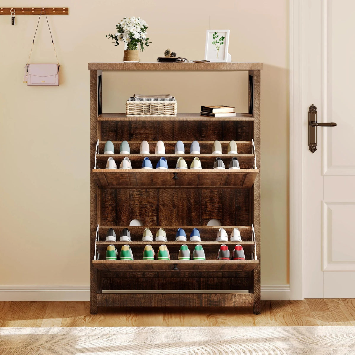 Shoe Storage Cabinet Organizer with 2 Compartments, Entryway and Hallway Shoe Cabinet