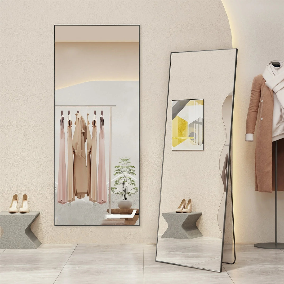 Full Length Mirror with Stand, Aluminum Alloy Frame Full Body Floor Mirror for Bedroom and Cloakroom