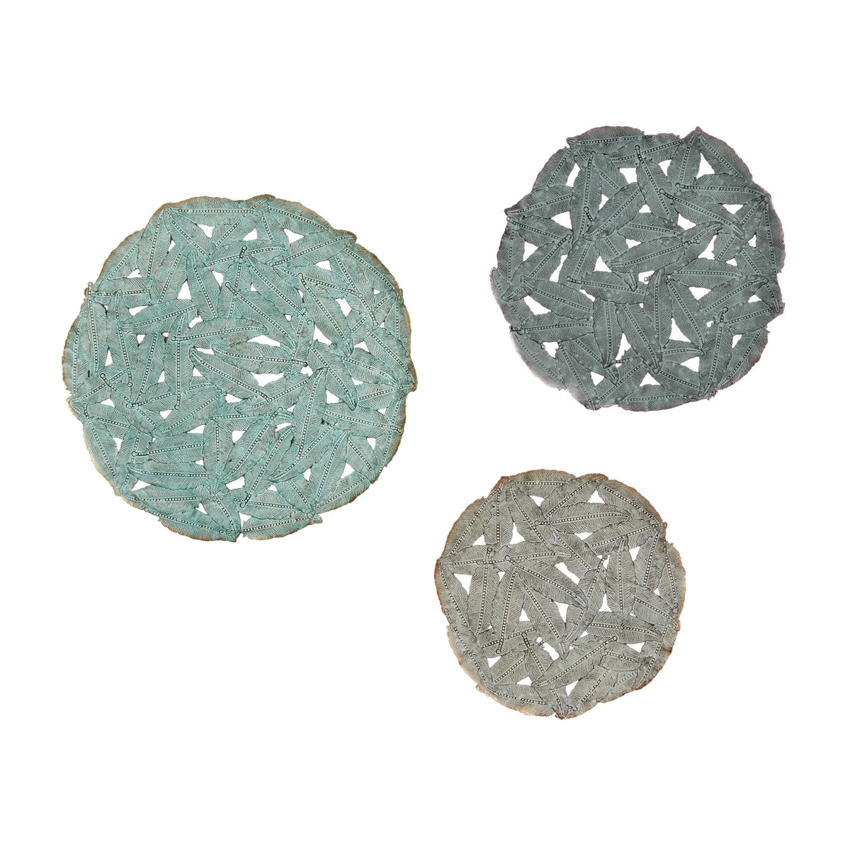 Textured Feather 3-Piece Metal Disc Wall Decor Set, Decorative Wall Art for Home