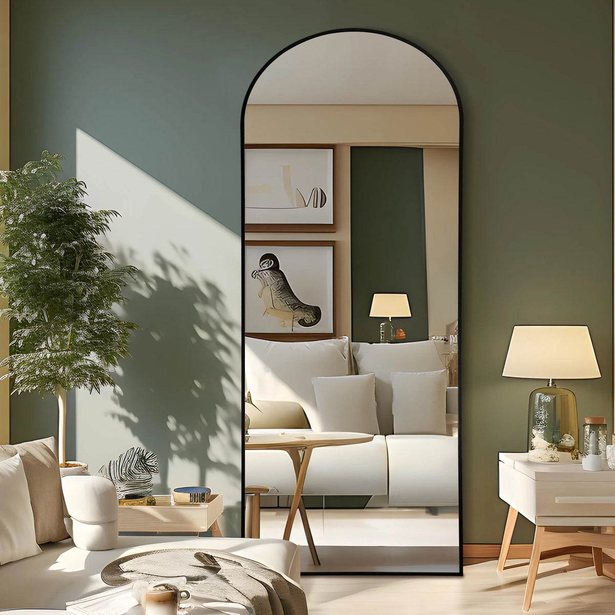 Arched Full Length Floor Mirror, Large Full Body Standing and Wall Mounted Mirror for Bedroom, Living Room and Home Decor