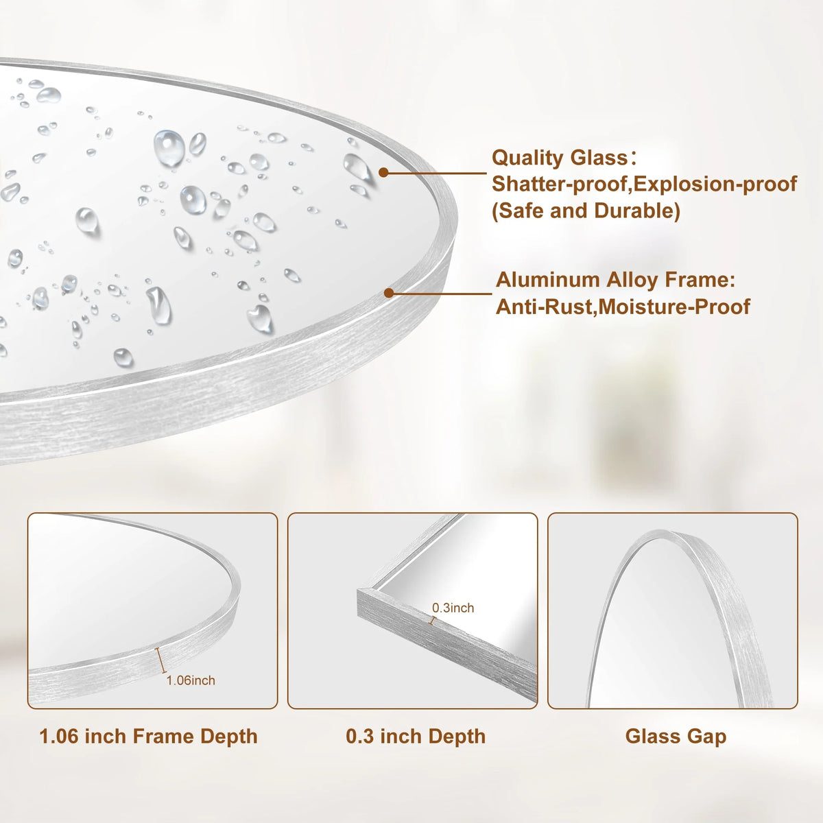 Modern Arched Full Length Floor Mirror, Aluminum Alloy Frame Standing Full Body Mirror