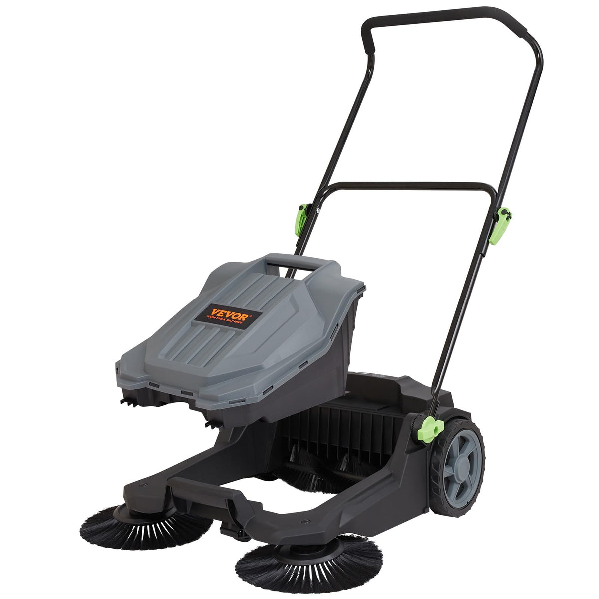 Walk-Behind Hand Push Floor Sweeper, 5-Gallon Waste Container, Manual Outdoor Sweeping Machine