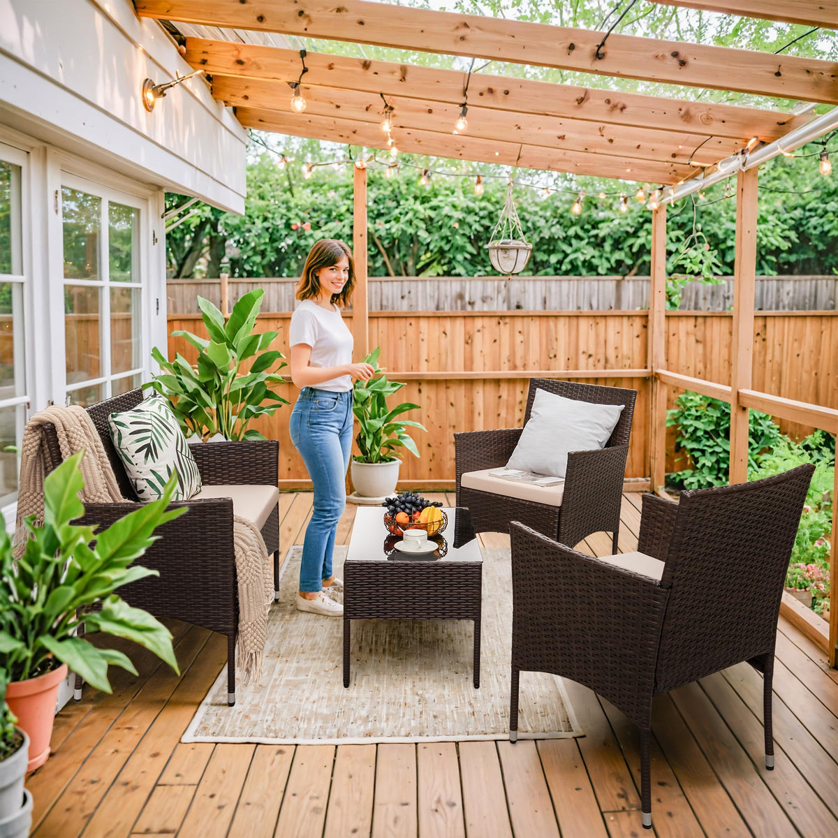 4-Piece Outdoor Patio Furniture Set, Rattan Wicker Chairs and Outdoor Seating Set