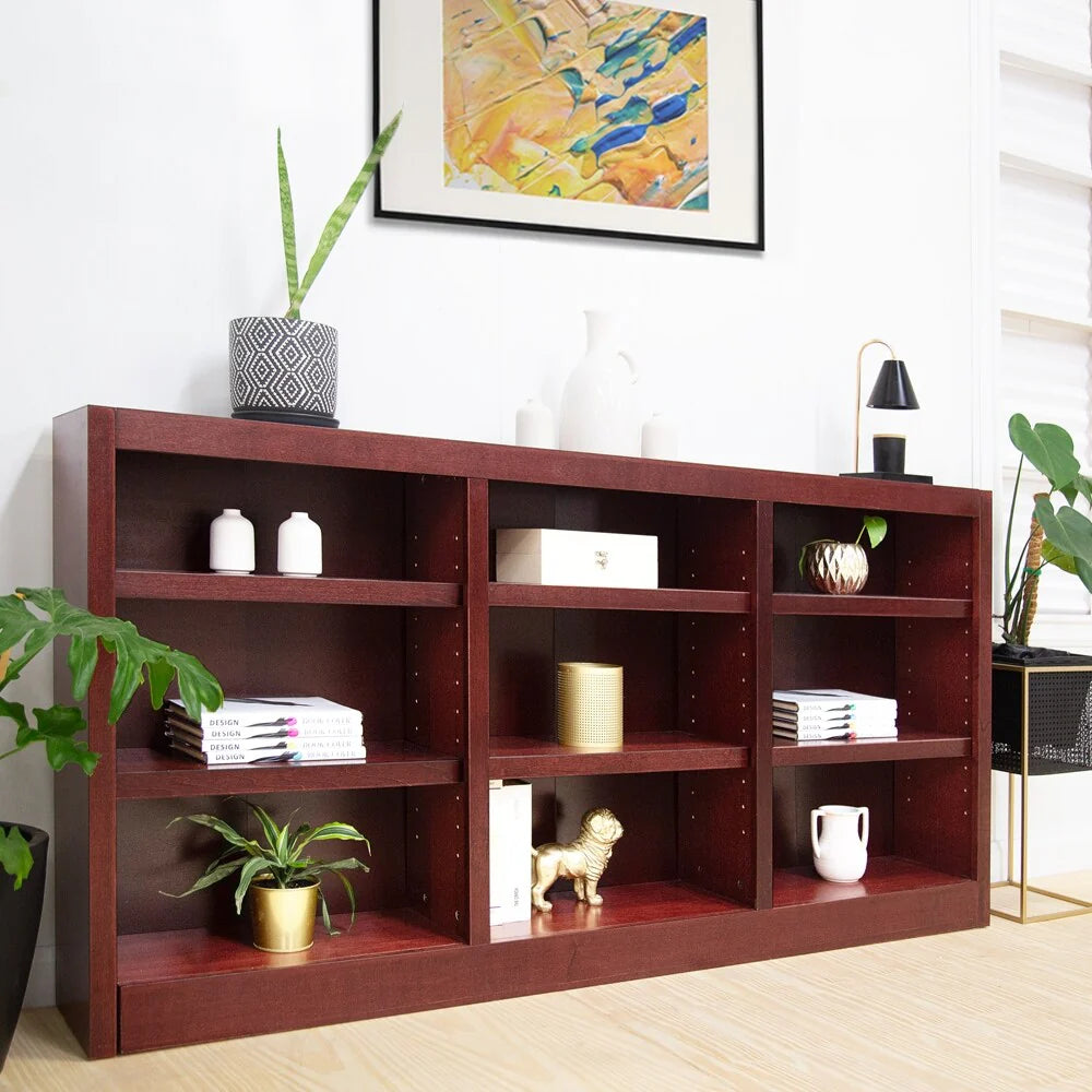 Triple Wide Wood Bookcase, 9 Shelf 36 Inch Tall Bookshelf for Home, Office and Display Storage