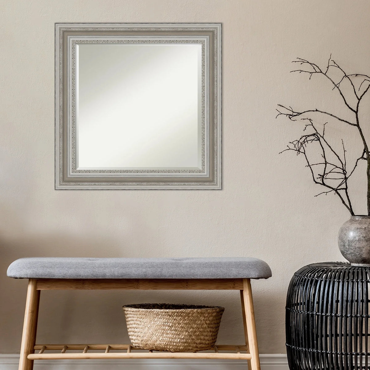 Beveled Bathroom Wall Mirror, Silver Frame Decorative Vanity Mirror for Bathroom, Bedroom and Entryway