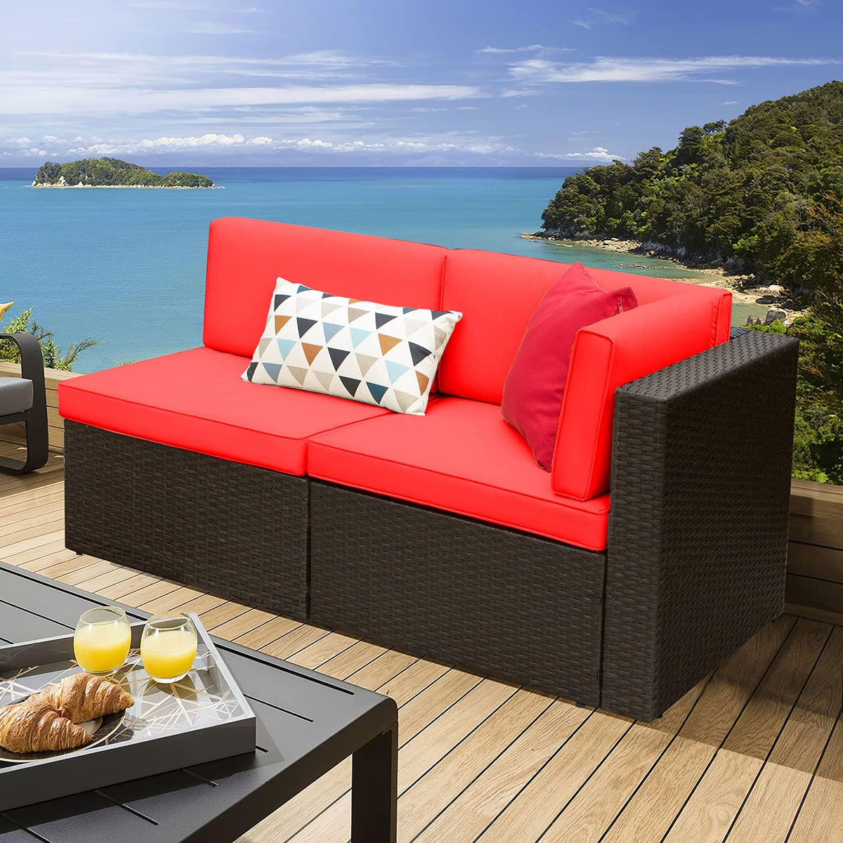 5-Piece All-Weather Patio Furniture Set with Cushions, Outdoor Wicker Conversation Sofa Set for Garden, Deck & Backyard