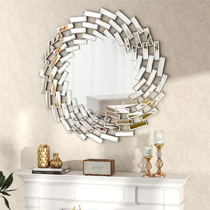 Round Sunburst Wall Mirror, Decorative Accent Mirror for Living Room, Bedroom and Entryway Home Decor