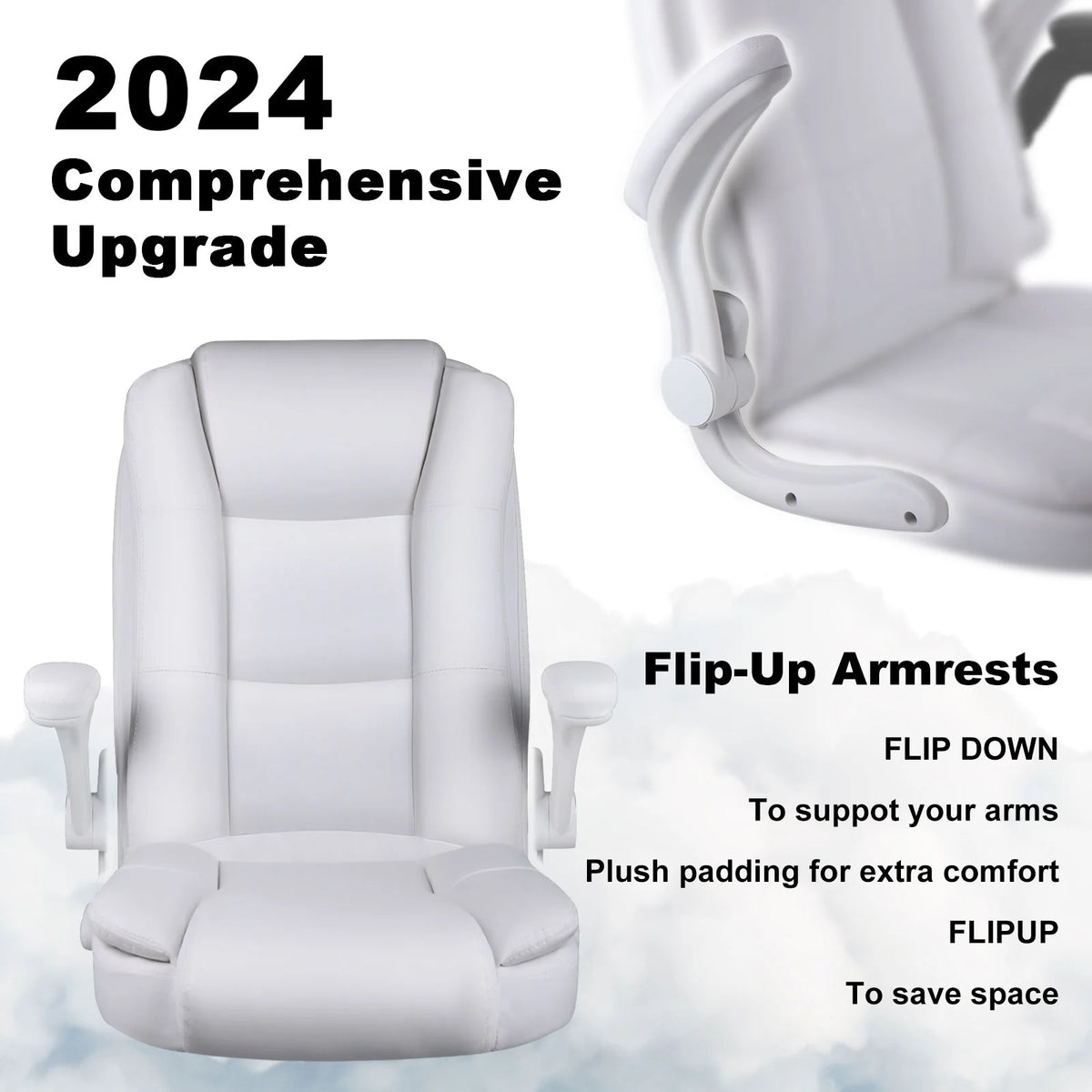 Big and Tall Ergonomic Office Chair, High Back Leather Executive Computer Chair with Padded Flip-Up Arms