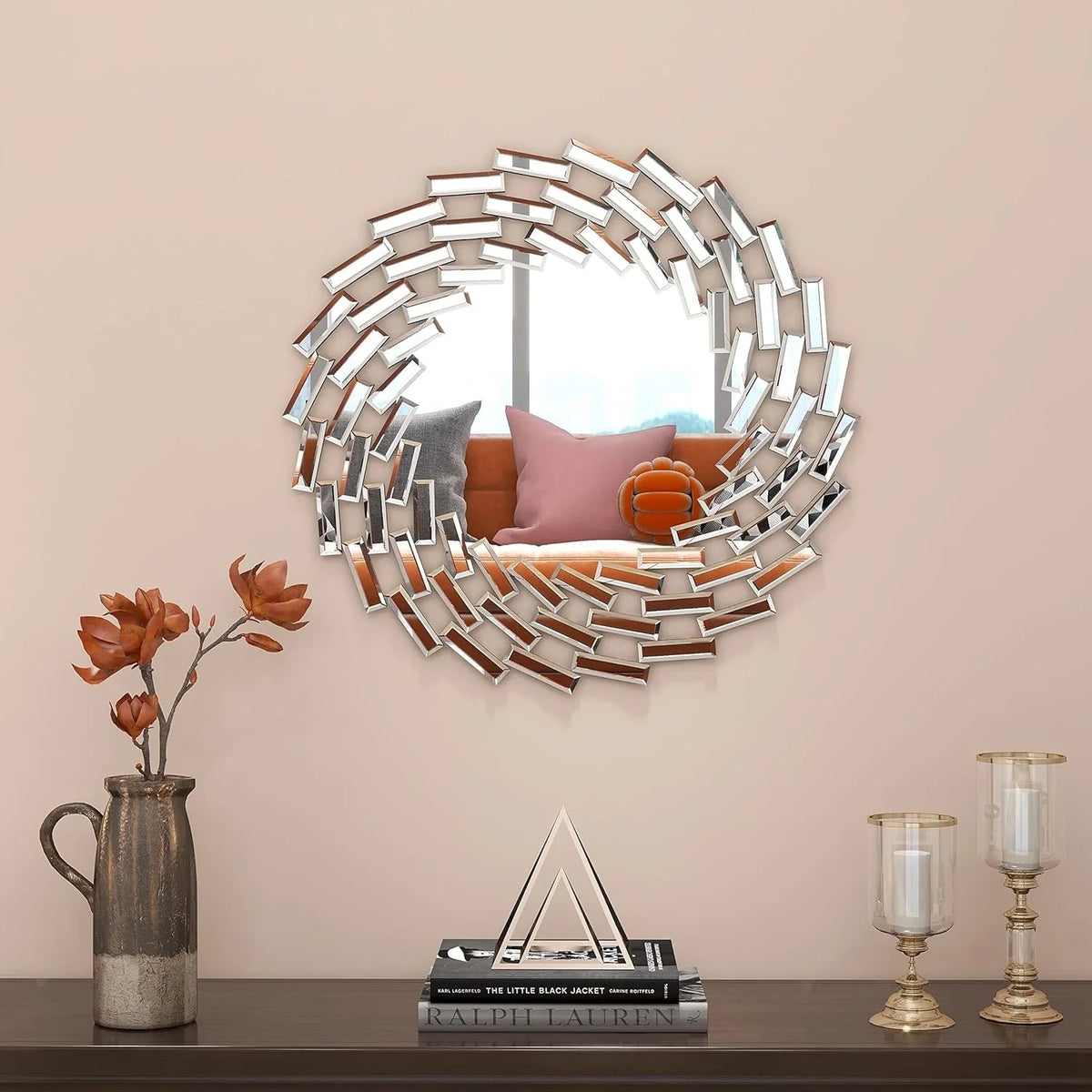 Round Sunburst Wall Mirror, Decorative Accent Mirror for Living Room, Bedroom and Entryway Home Decor