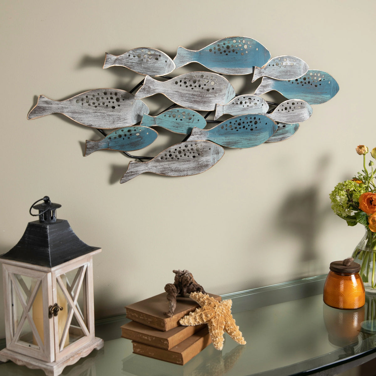 Modern Coastal Metal Wall Art, Decorative Fish Wall Sculpture for Living Room, Bedroom and Home Decoration