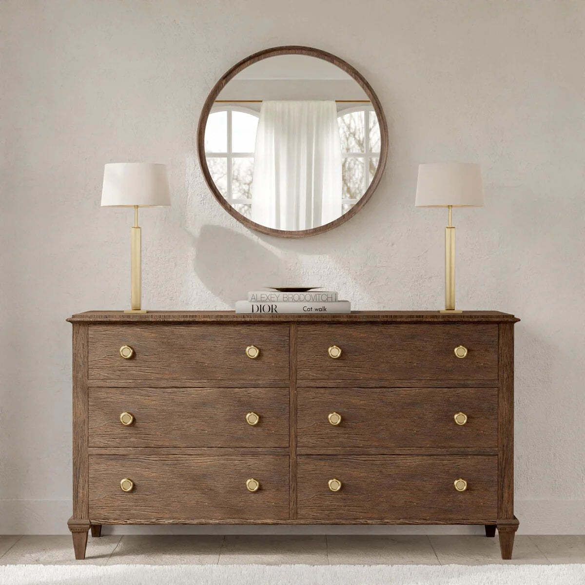 Classic Farmhouse Round Wall Mirror, Wooden Frame Decorative Accent Mirror for Living Room, Bedroom and Entryway