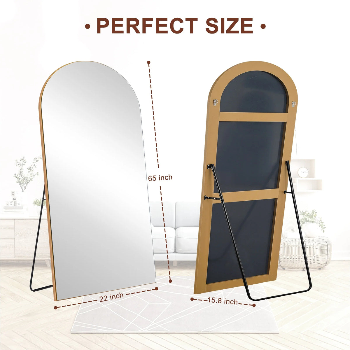 Arched Full Length Wood Floor Mirror, Full Body Standing and Wall Mounted Mirror for Bedroom, Living Room and Home Decor