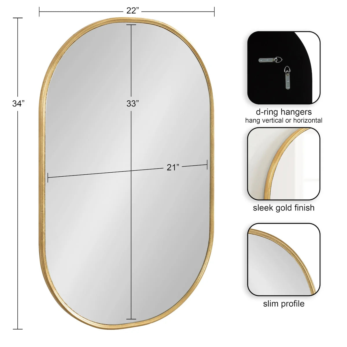 Modern Capsule Framed Wall Mirror, Decorative Oval Accent Mirror for Living Room, Bedroom and Entryway