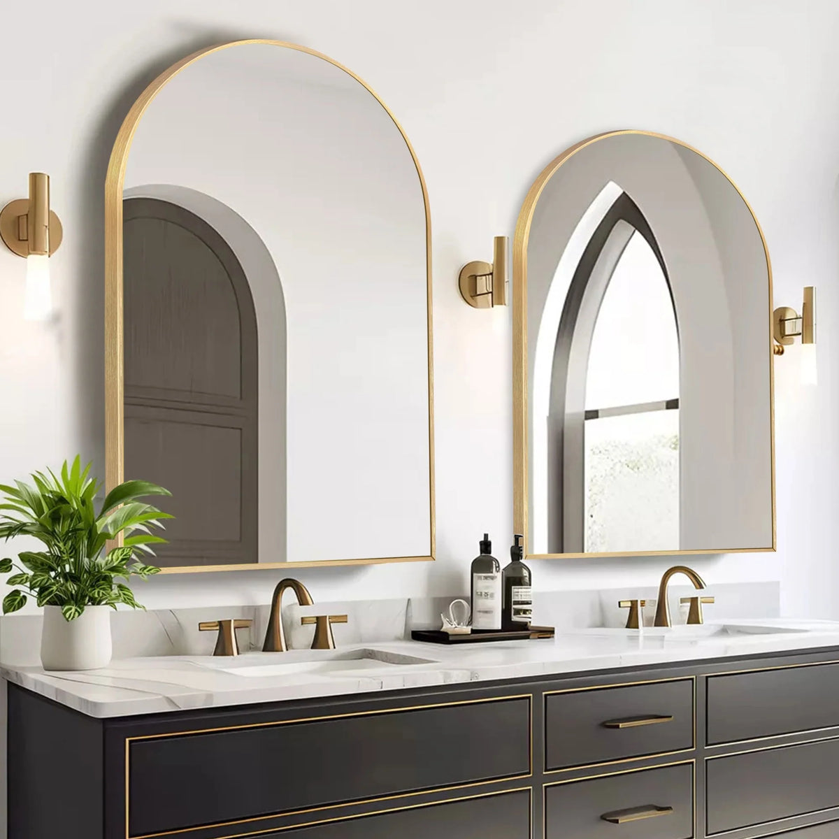 Modern Arch Aluminum Bathroom Wall Mirror, Wall Mounted Vanity Mirror for Bathroom, Bedroom and Home Decor