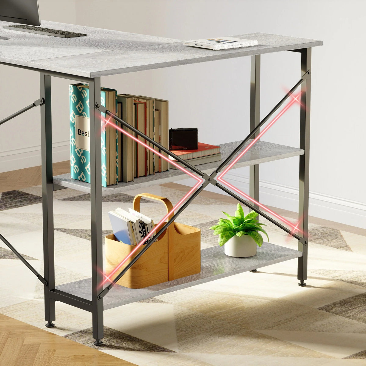 Small L Shaped Computer Desk with Storage Shelves, Compact Corner Workstation for Home Office and Study