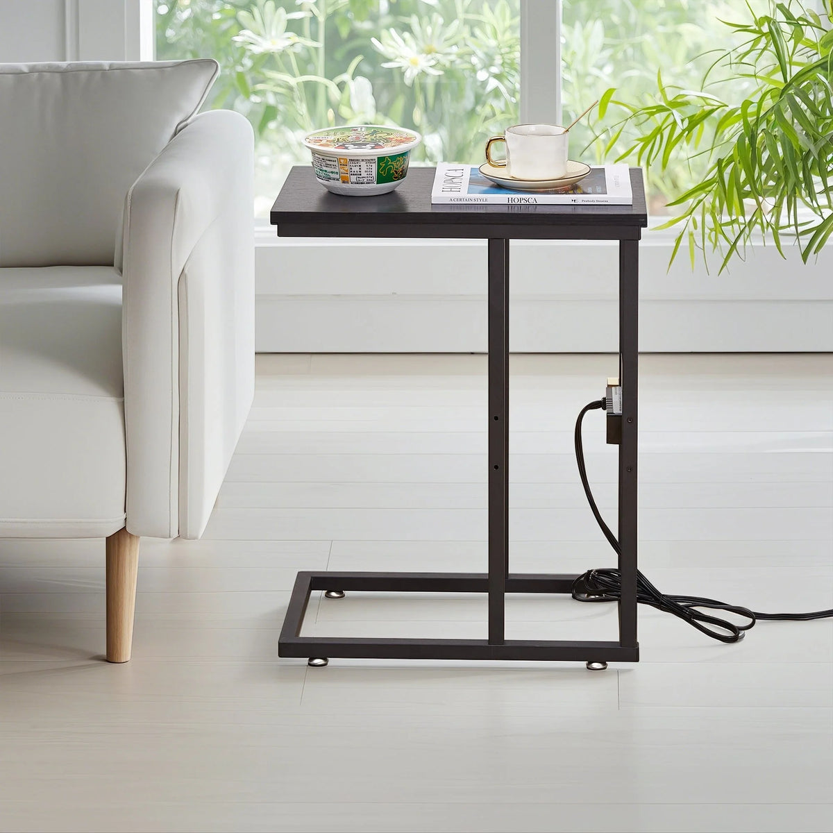 Set of 2 C-Shaped Sofa Side Tables, Small End Tables for Living Room, Bedside and TV Tray