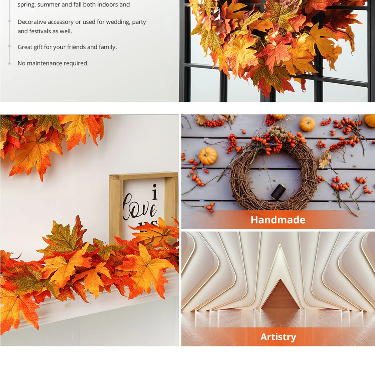 Thanksgiving LED Lighted Fall Maple Leaf Wreath and Garland - Autumn Home Decor