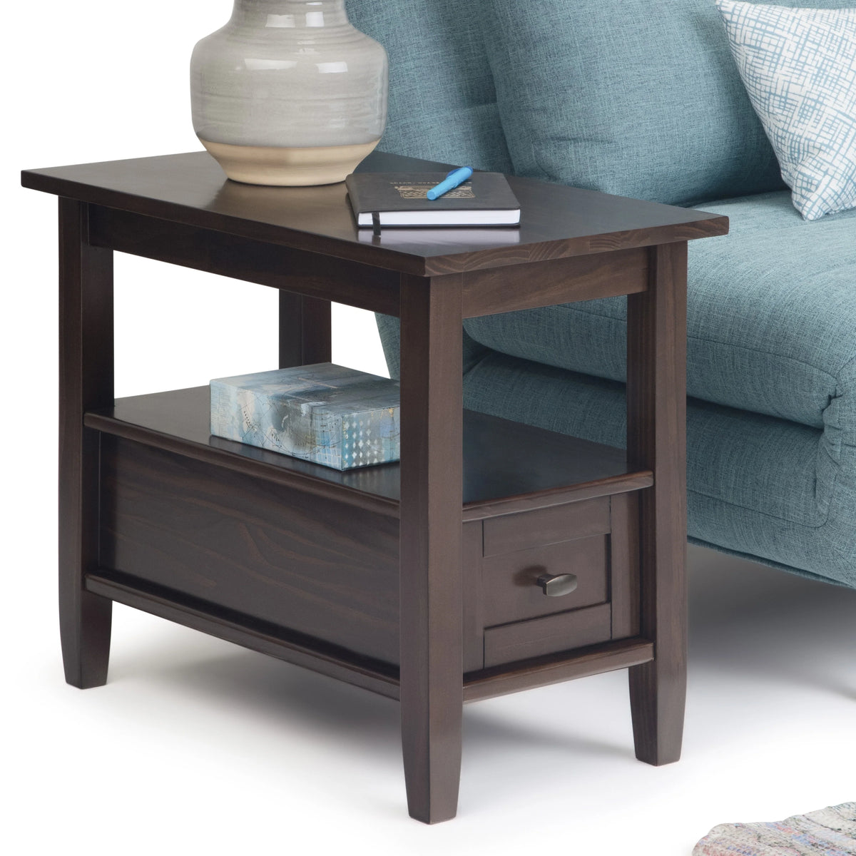 14" Wide Solid Wood Narrow Side Table, Rectangle Transitional Style Accent Table