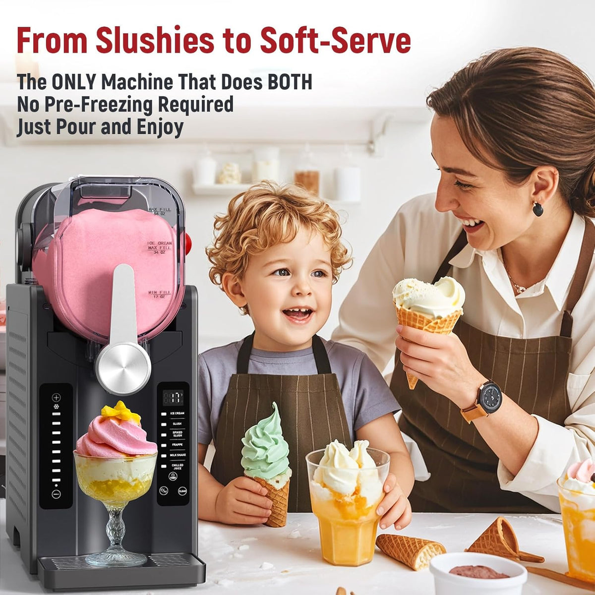 All-In-One Slushie Maker, Frozen Drink Machine for Smoothies, Milkshakes and Ice Cream