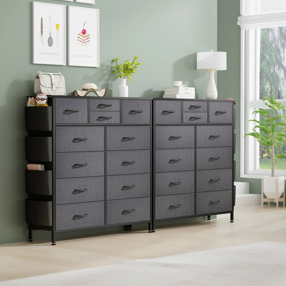 12 Drawer Fabric Dresser, Tall Bedroom Chest of Drawers with Storage
