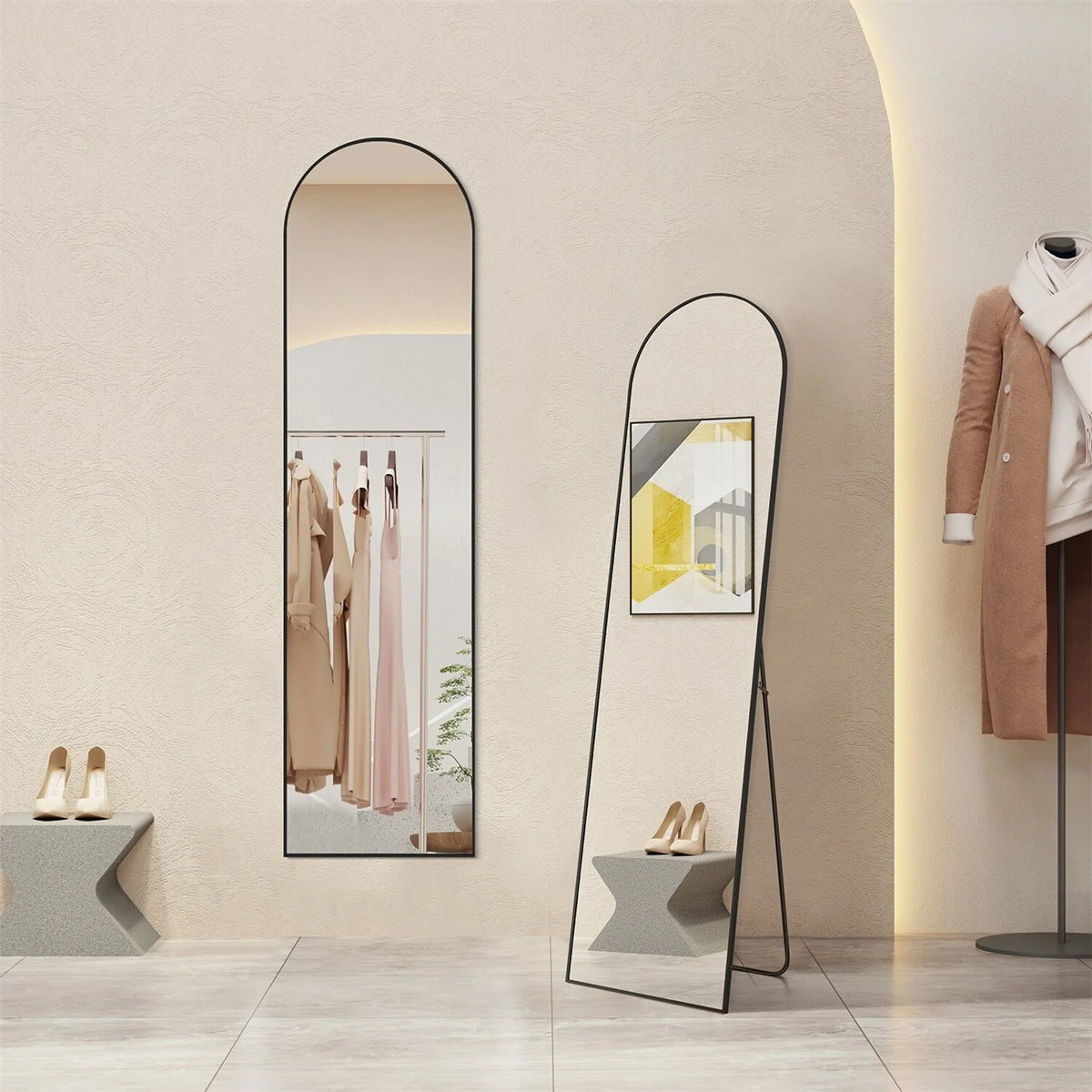 Full Length Mirror with Stand, Aluminum Alloy Frame Full Body Floor Mirror for Bedroom and Cloakroom