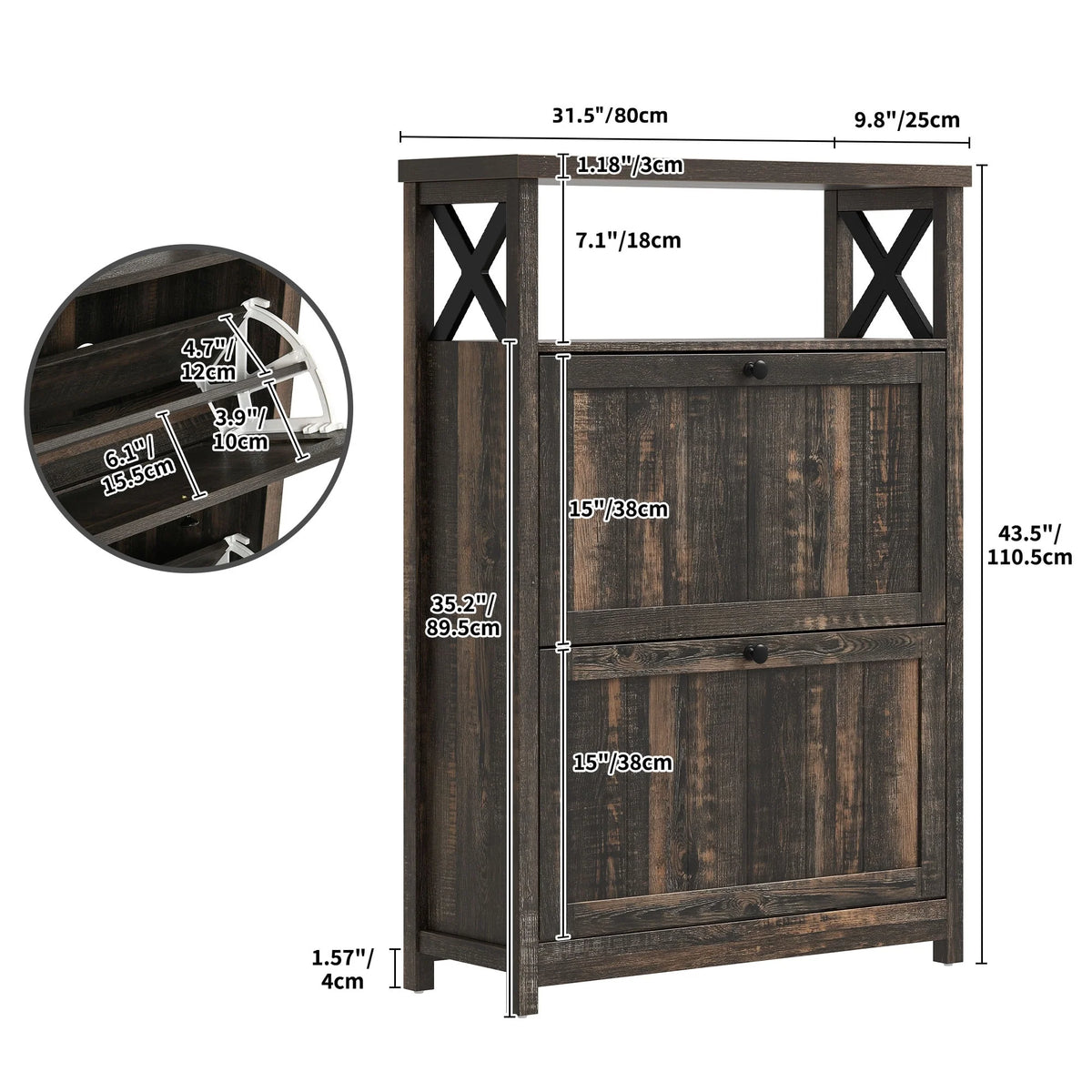Shoe Storage Cabinet Organizer with 2 Compartments, Entryway and Hallway Shoe Cabinet