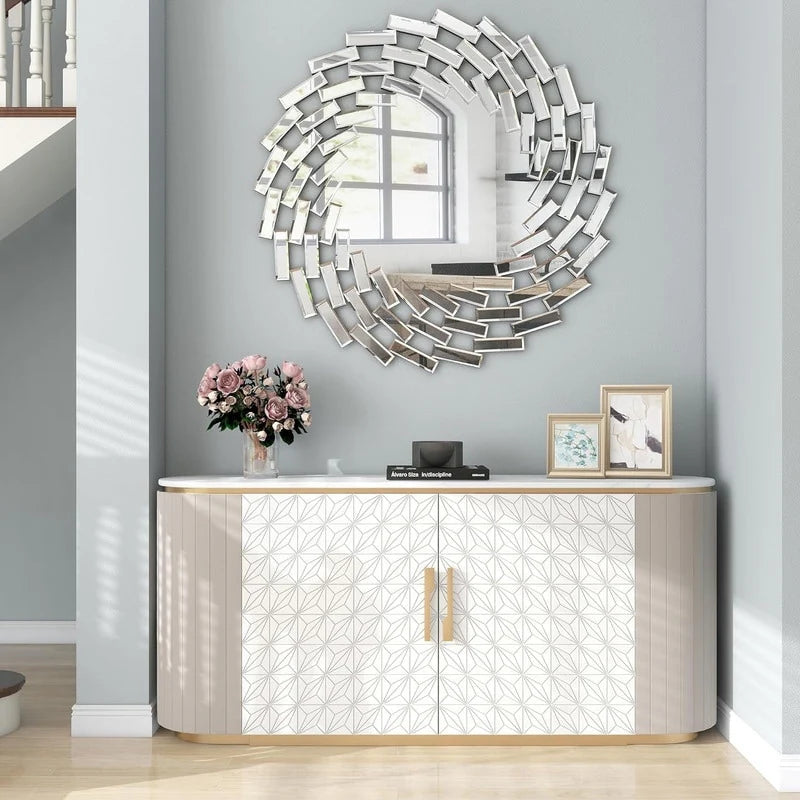 Round Sunburst Wall Mirror, Decorative Accent Mirror for Living Room, Bedroom and Entryway Home Decor