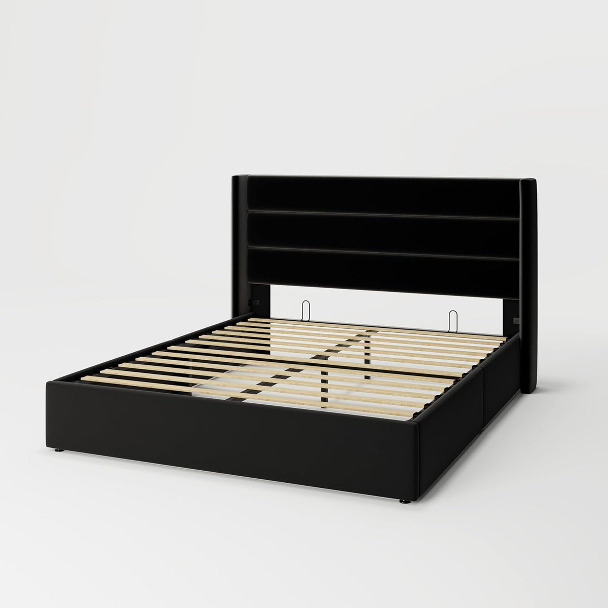 Queen Size Lift Up Storage Bed with Wingback Headboard, Upholstered Platform Bed Frame with Hidden Storage