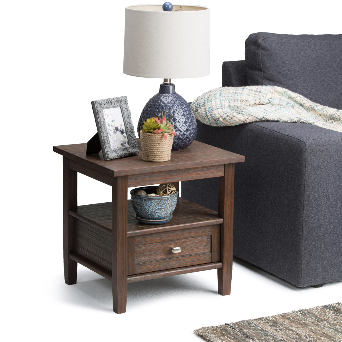 20 Inch Wide Solid Wood Rectangle End Table, Transitional Side Table