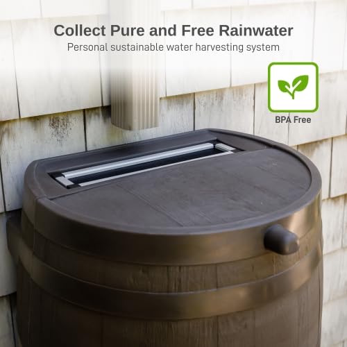50 Gallon Rain Barrel with Brass Spigot, Large Outdoor Rainwater Collection and Storage Container for Garden