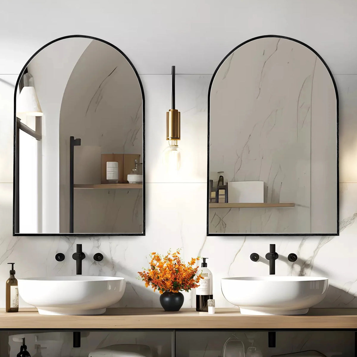 Modern Arch Aluminum Bathroom Wall Mirror, Wall Mounted Vanity Mirror for Bathroom, Bedroom and Home Decor