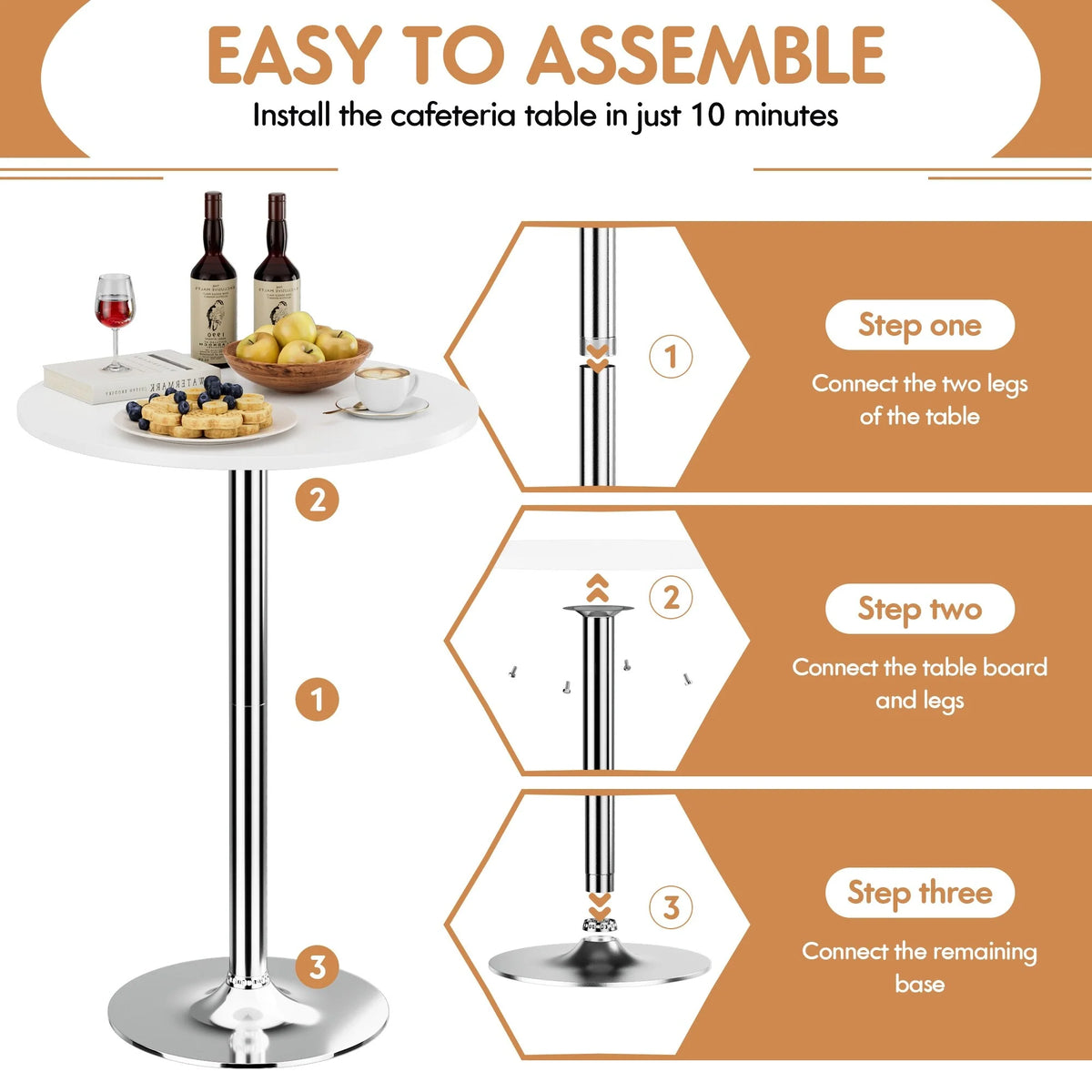 Round Bistro Pub Table, Bar Height Cocktail Table with Metal Base and MDF Top, 23.8 Inch
